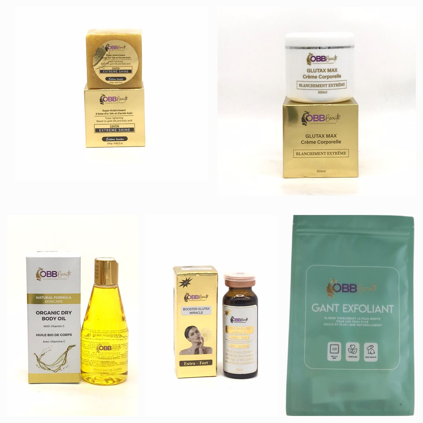 GAMME TEINT ÉCLATANT , UNIFIÉ ET CLAIR OBBBEAUTÉ +1 serum booster glutax miracle offert