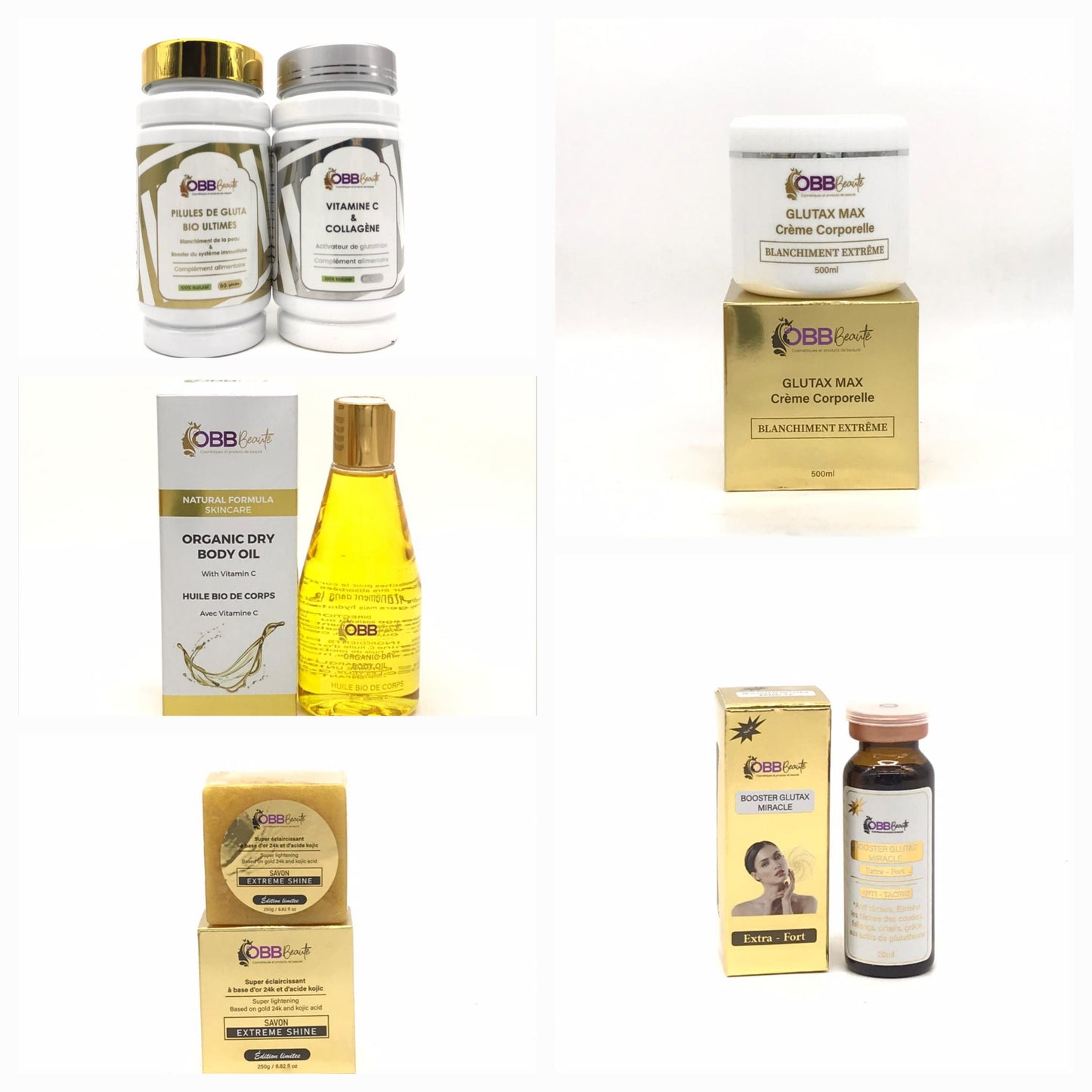 GAMME ULTRA CLARIFIANTE ,MATIFIANTE ,ECLAIRCISSANTE,,ET GLOW.1 gant exfoliant et 1 booster glutax miracle obbbeaute offerts