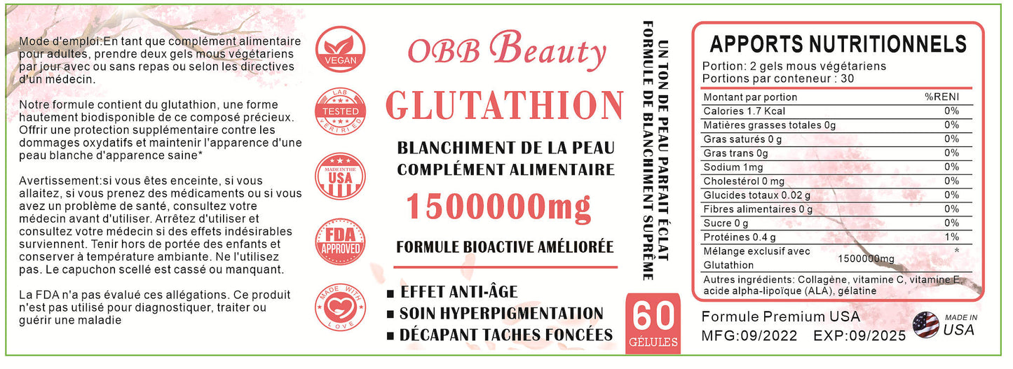 Glüpa Gélules Glutathione 1500000 100% Vegan Complément Alimentaire