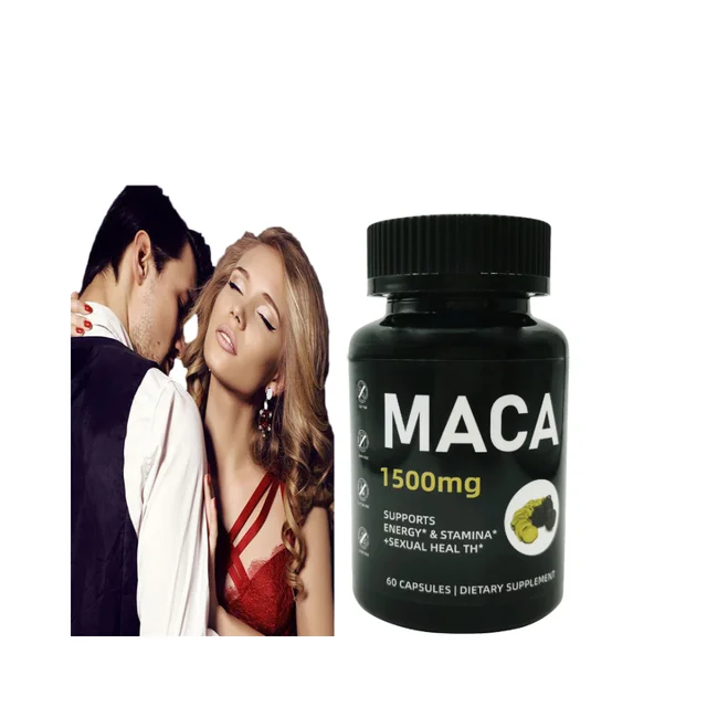 Capsules de maca 1500mg, soutient de l énergie, soutien sexuelle chez l'homme, complément alimentaire.