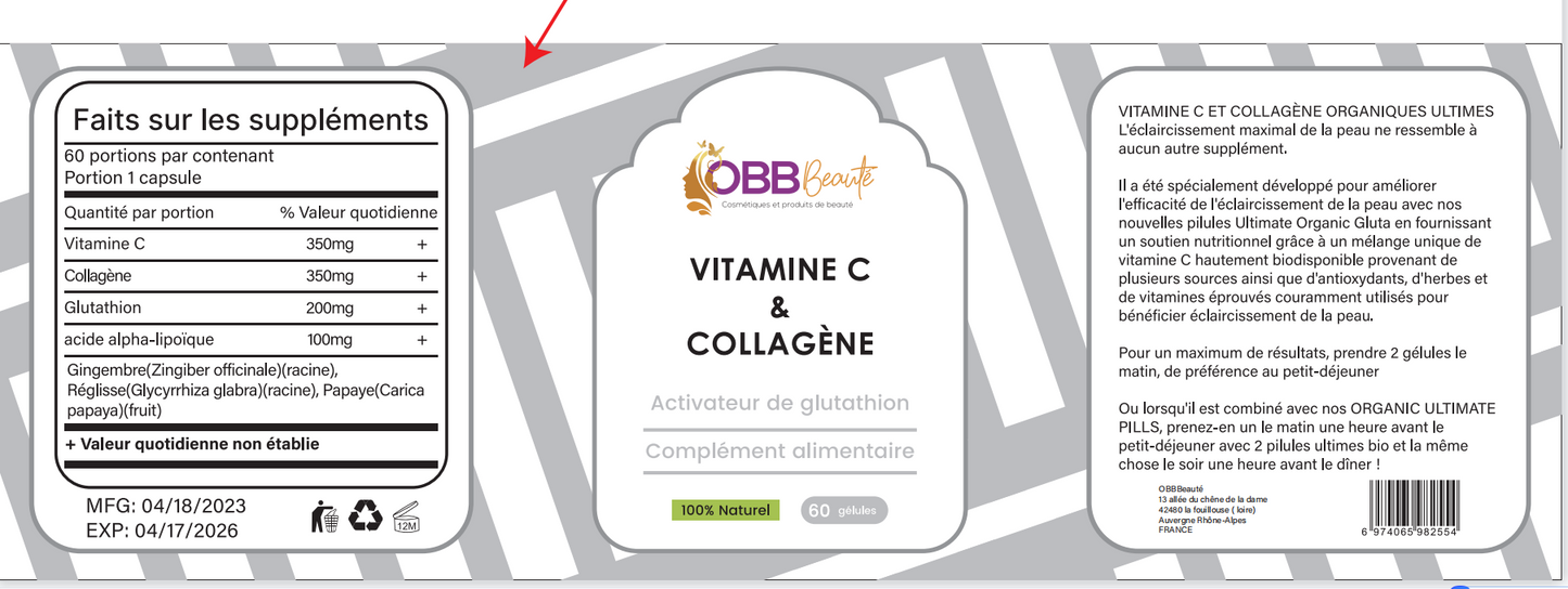 1 boite de pilule de gluta bio ultime et 1 boite de vitamine C&collagene obbbeaute