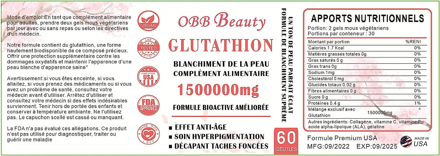 Glüpa Gélules Glutathione 1500000 100% Vegan Complément Alimentaire