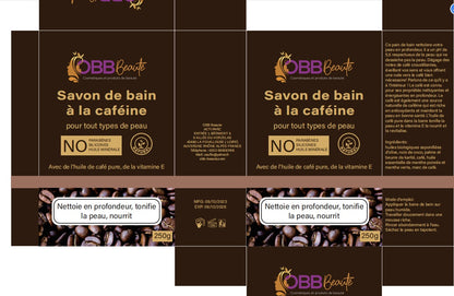 Gamme obbbeaute à la caféine, lait, savon, gommage, huile contre les cernes, sérum visage