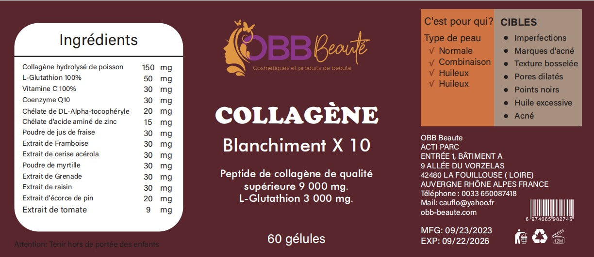 Peptide de collagène de qualité Obbbeaute, complément alimentaire